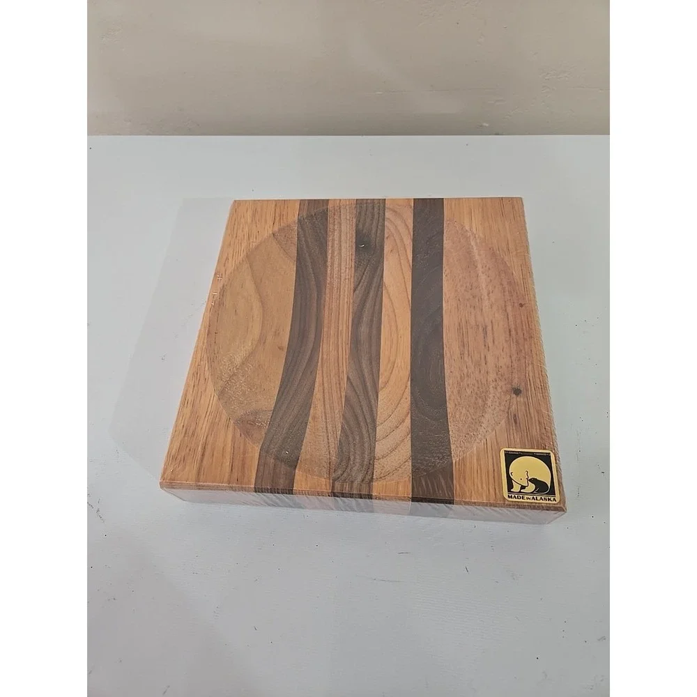 Alaska Ulu Bowl Block 8x8 Herb Prep Chopping Board Maple Walnut Wood USA NEW